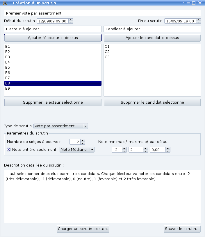 Interface de création de scrutin